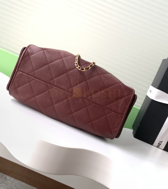 Ch**el 25C Hobo AS5631 Hobo Drawstring Bag Burgundy Leather with Gold Chain 22*12.5*20CM Master Quality