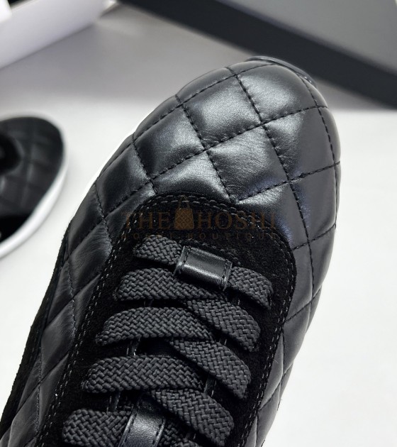 Ch**el Leather Sneakers Black Calfskin Low-Top Women