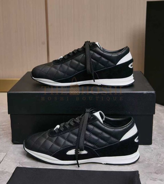 Ch**el Leather Sneakers Black Calfskin Low-Top