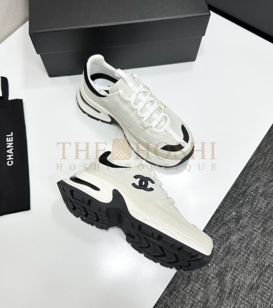 Ch**el Sneakers Mixed Calfskin & Technical Fabric Black/White Women