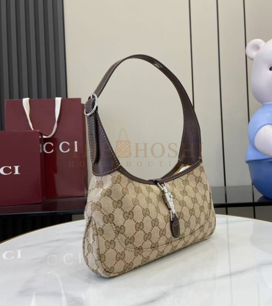 Gvc*1 Jackie Slim Famiglia Crossbody Bag GG Canvas Leather Trim Beige Brown 27×13×6cm Master quality