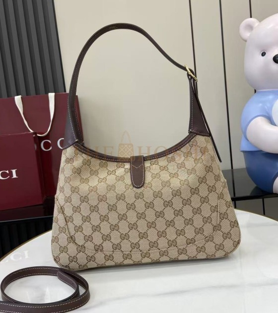 Gvc*1 Jackie Slim Famiglia Crossbody Bag GG Canvas Leather Trim Beige Brown 28×19×4.5cm Master quality