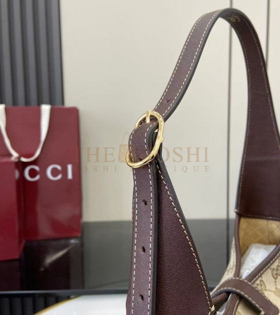 Gvc*1 Jackie Slim Famiglia Crossbody Bag GG Canvas Leather Trim Beige Brown 28×19×4.5cm Master quality