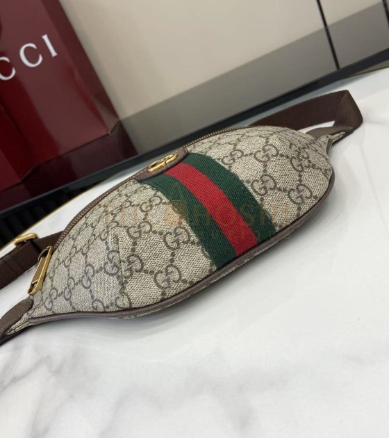 Gvc*1 Ophidia Waist Bag  GG Coated Canvas  Leather Trim Beige Brown 30×14×4.5cm Master quality