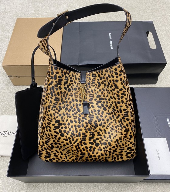 Sa1nt Lau*nt Y51 Jamie Hobo Bag Cow Hair & Lambskin with Leopard Print Size 30×31×13cm Master Quality