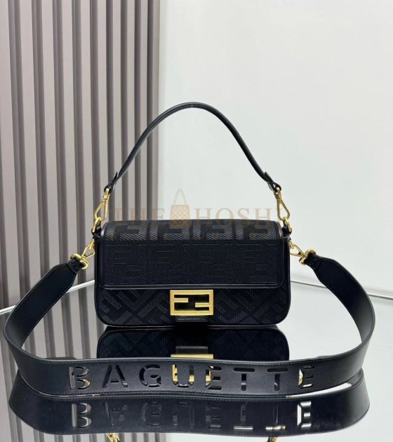 F**di Baguette Bag Canvas Leather Gold Hardware Medium Size 27*6*15CM