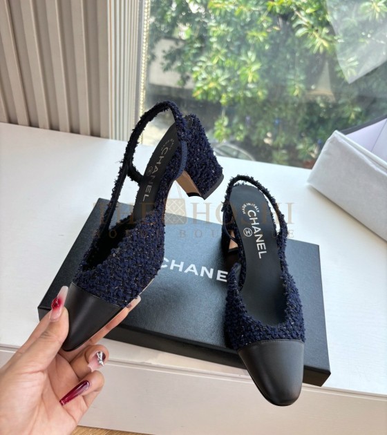 Ch**el Mary Jane Flats Lambskin Lining Leather Sole Blue Women