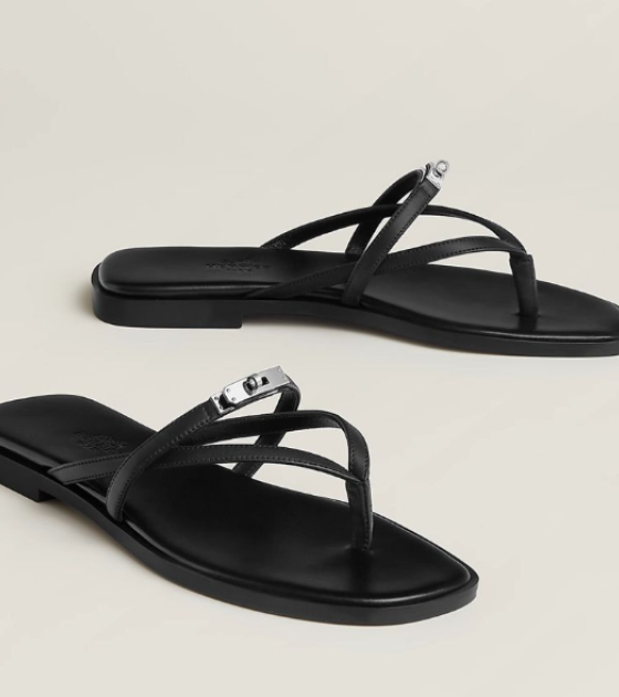 H**me5 Miss Sandals Black Box Calfskin Leather Master Quality