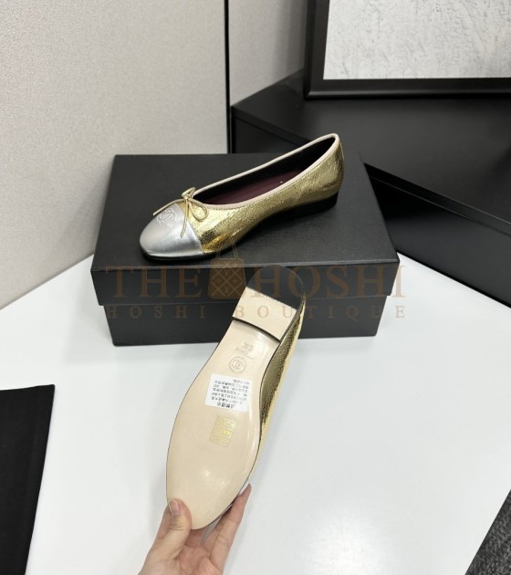Ch**el Slingback Heels Flats Black/Beige Lambskin 35-42 Master Quality