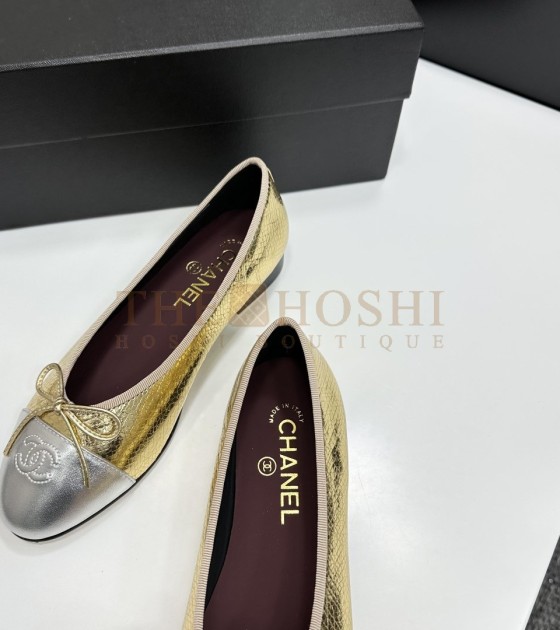 Ch**el Slingback Heels Flats Black/Beige Lambskin 35-42 Master Quality