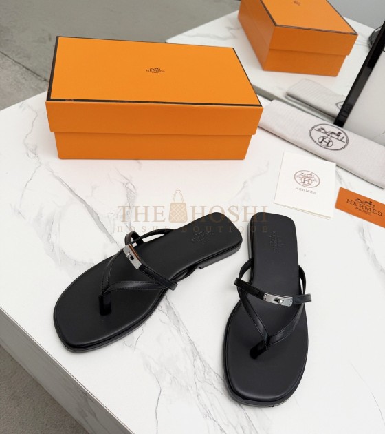 H**me5 Miss Sandals Black Box Calfskin Leather Master Quality