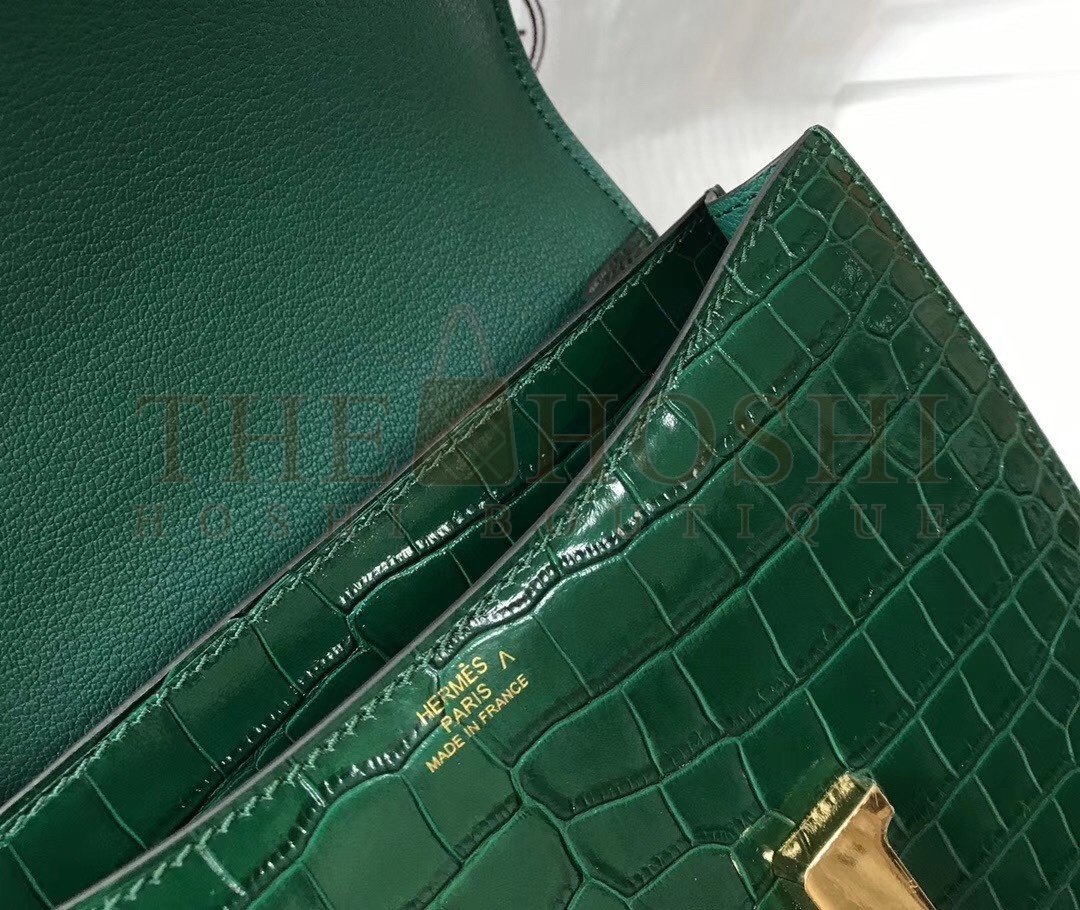 H**me5 Constance 24cm Bag In Green Embossed Crocodile Master Quality