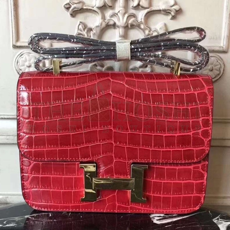 H**me5 Red Constance MM 24cm Crocodile Bag Master Quality