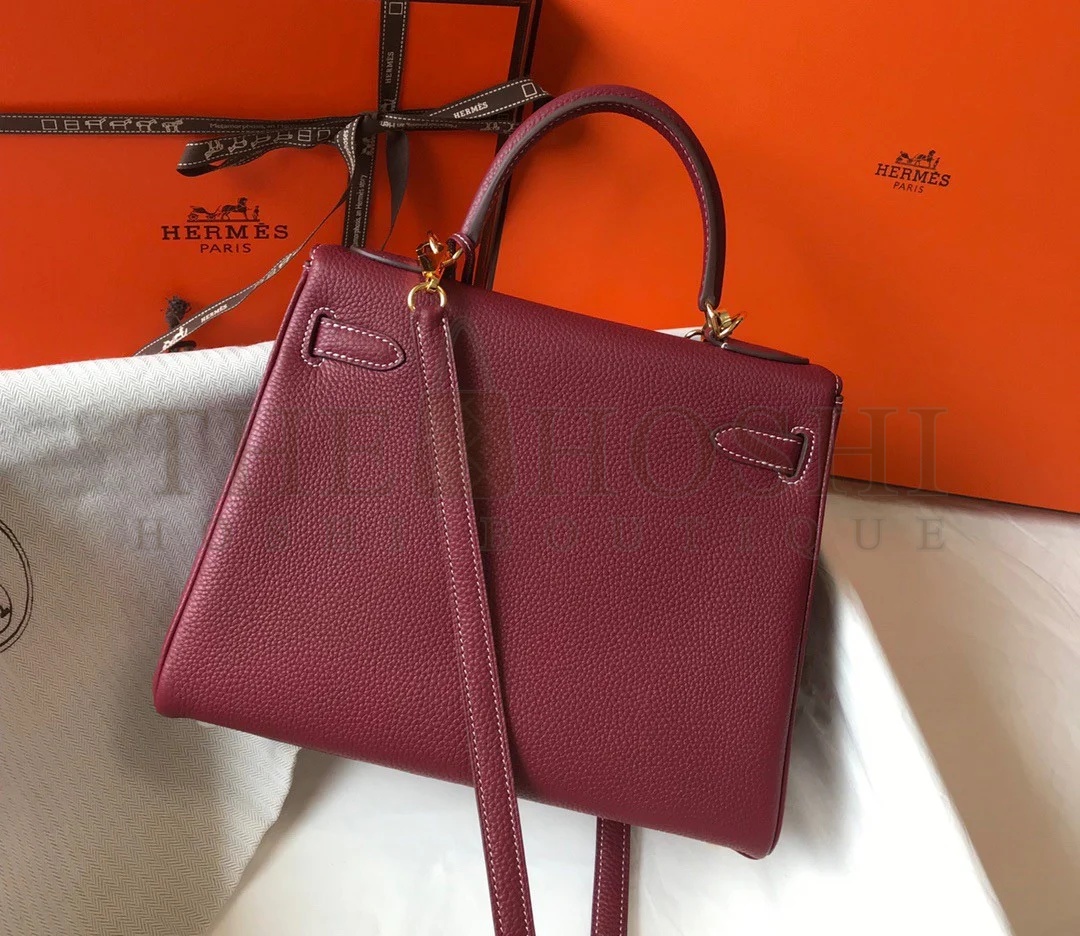 H**me5 Kelly 28cm Retourne Bag in Bordeaux Clemence Leather GHW Master Quality