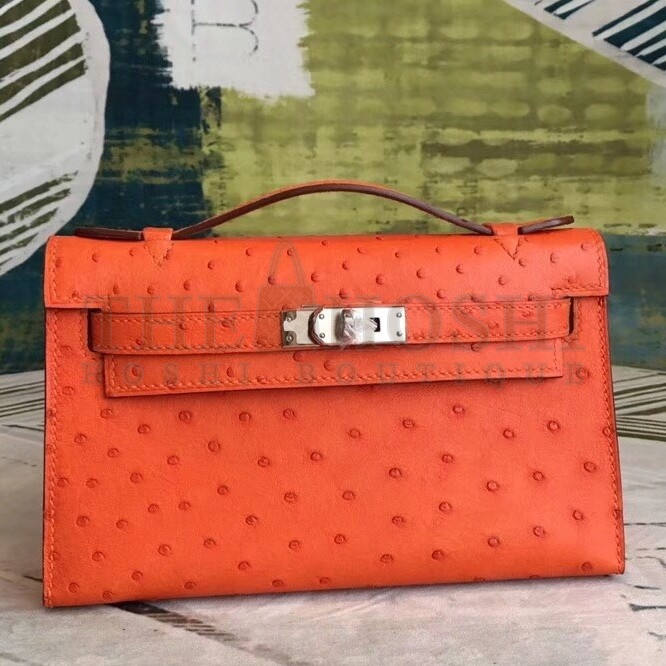 H**me5 Orange Kelly Pochette Ostrich Handmade Bag Master Quality