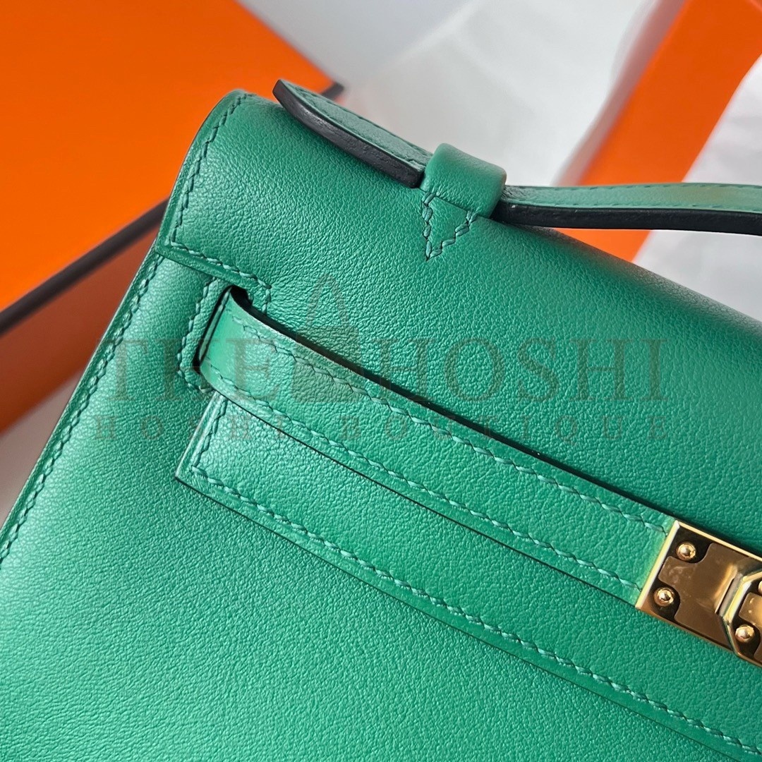 H**me5 Kelly Pochette Handmade Bag In Vert Vertigo Swift Calfskin Master Quality