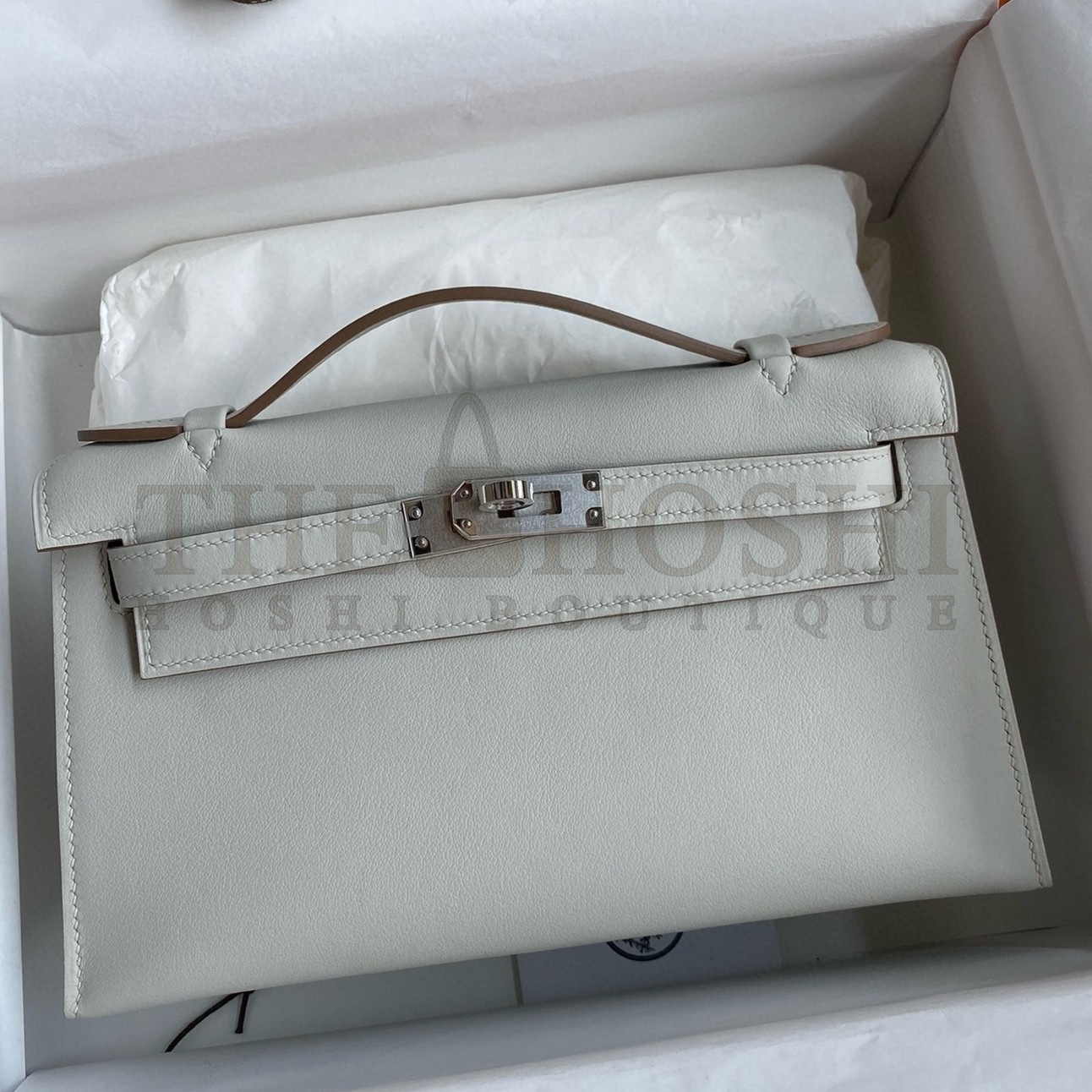 H**me5 Kelly Pochette Handmade Bag In Pearl Grey Swift Calfskin Master Quality