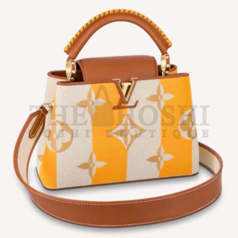 L0vis Vvtt0n LV Women Capucines BB Handbag Yellow Smooth Calfskin and Embroidered Canvas Master Quality