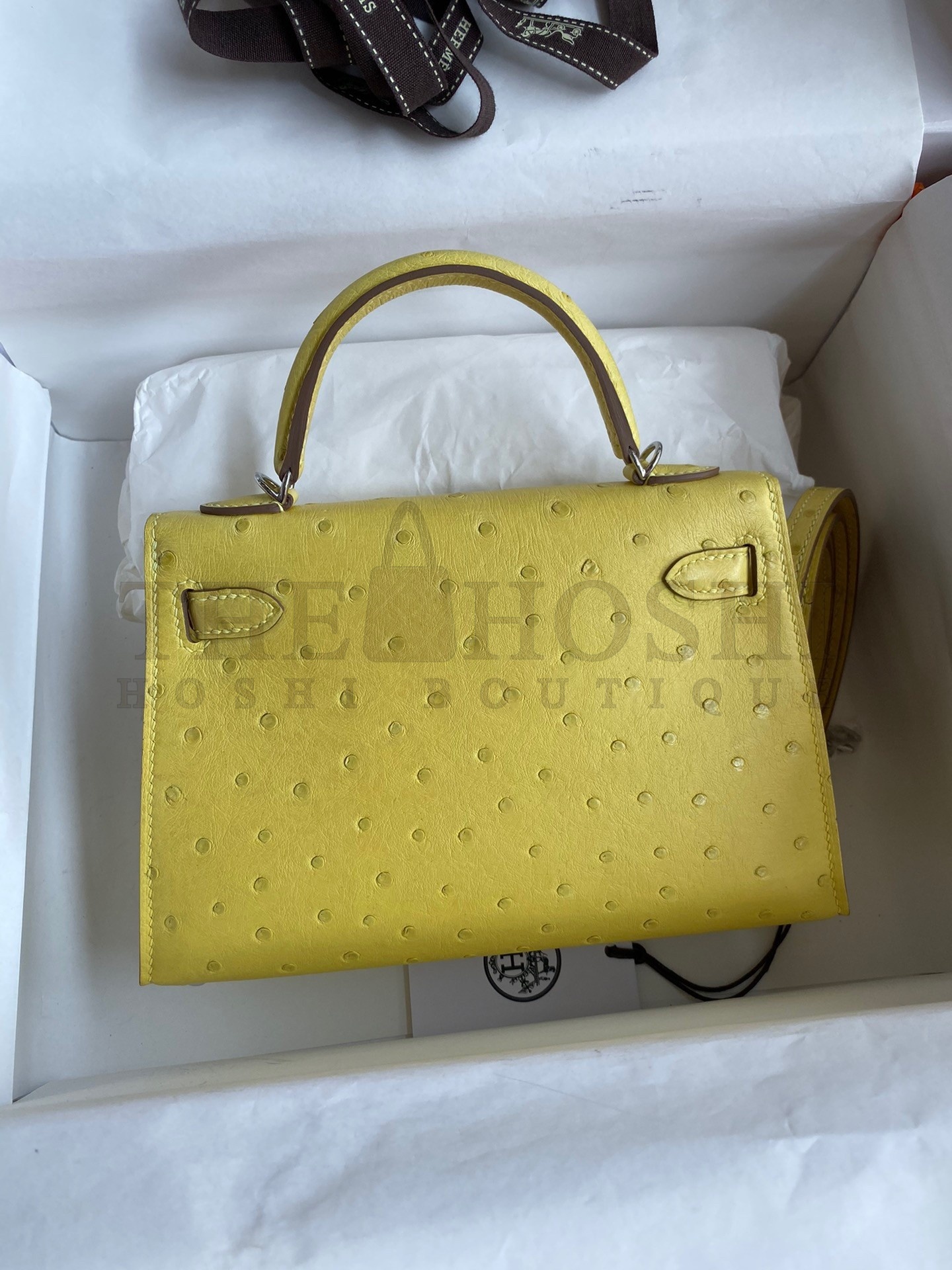 H**me5 Kelly Mini II Sellier Handmade Bag In Lime Ostrich Leather Master Quality