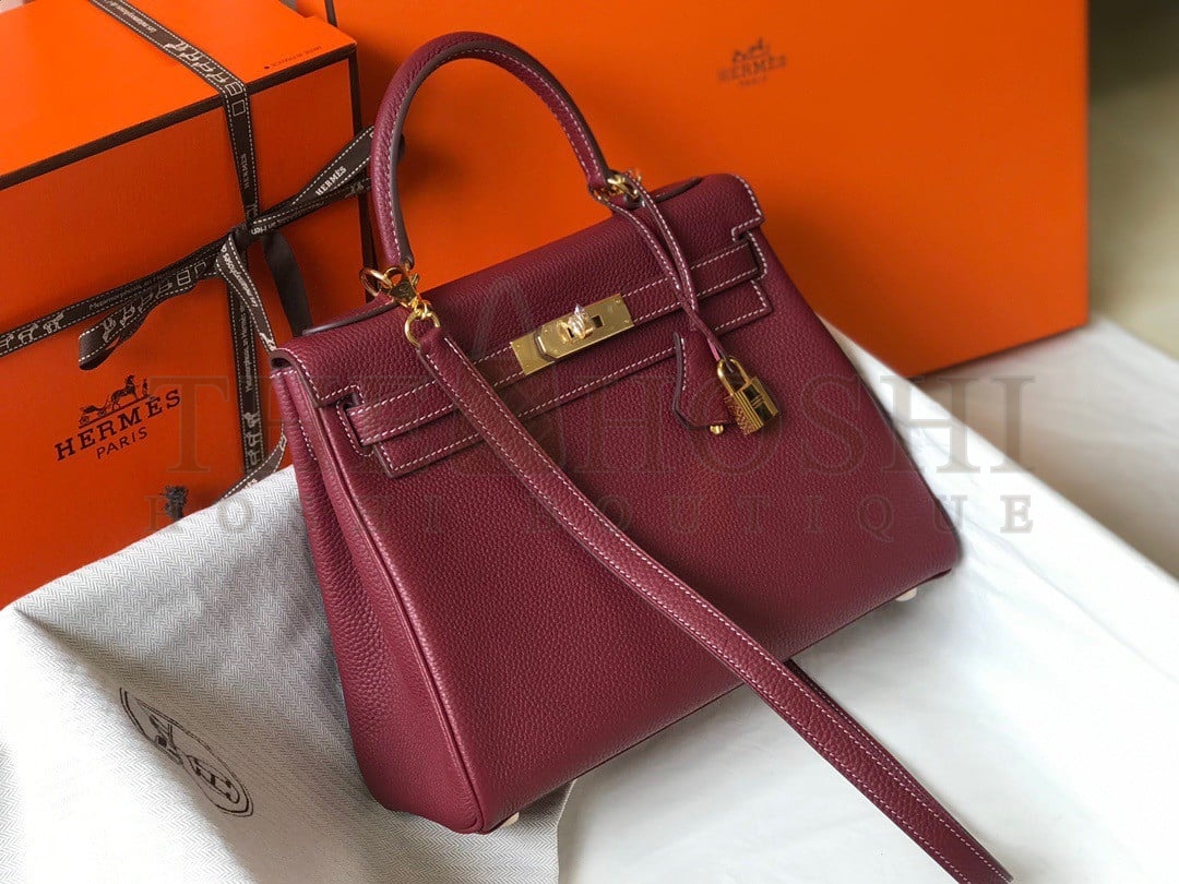 H**me5 Kelly 28cm Retourne Bag in Bordeaux Clemence Leather GHW Master Quality