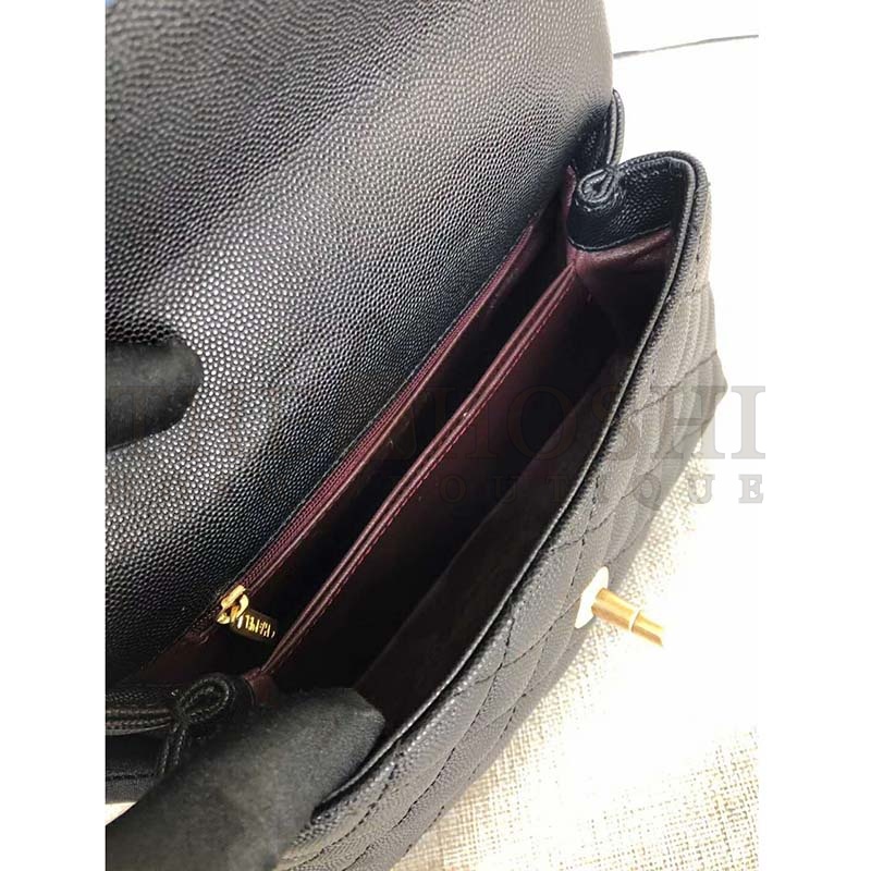 Ch**el Women Small Flap Bag with Top Handle Grained Calfskin-Black Master Quality