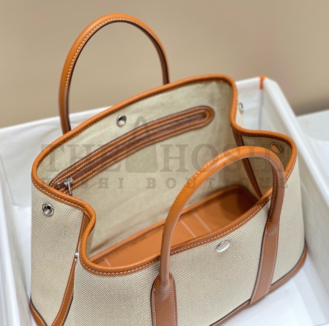 H**me5 Garden Party 30cm Bag in Toile and Gold Leather Master Quality