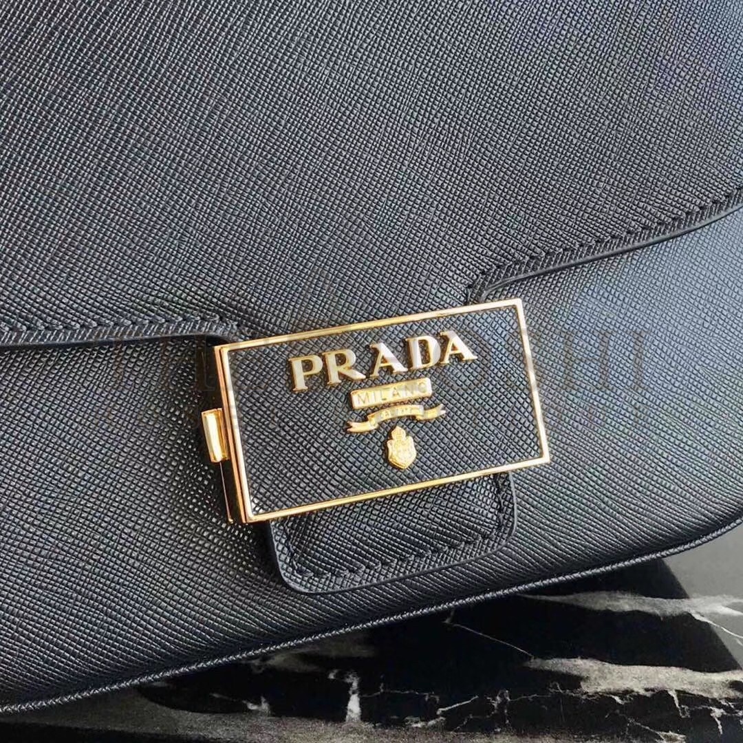 Pra*a Embleme Shoulder Bag In Black Saffiano Leather Master Quality