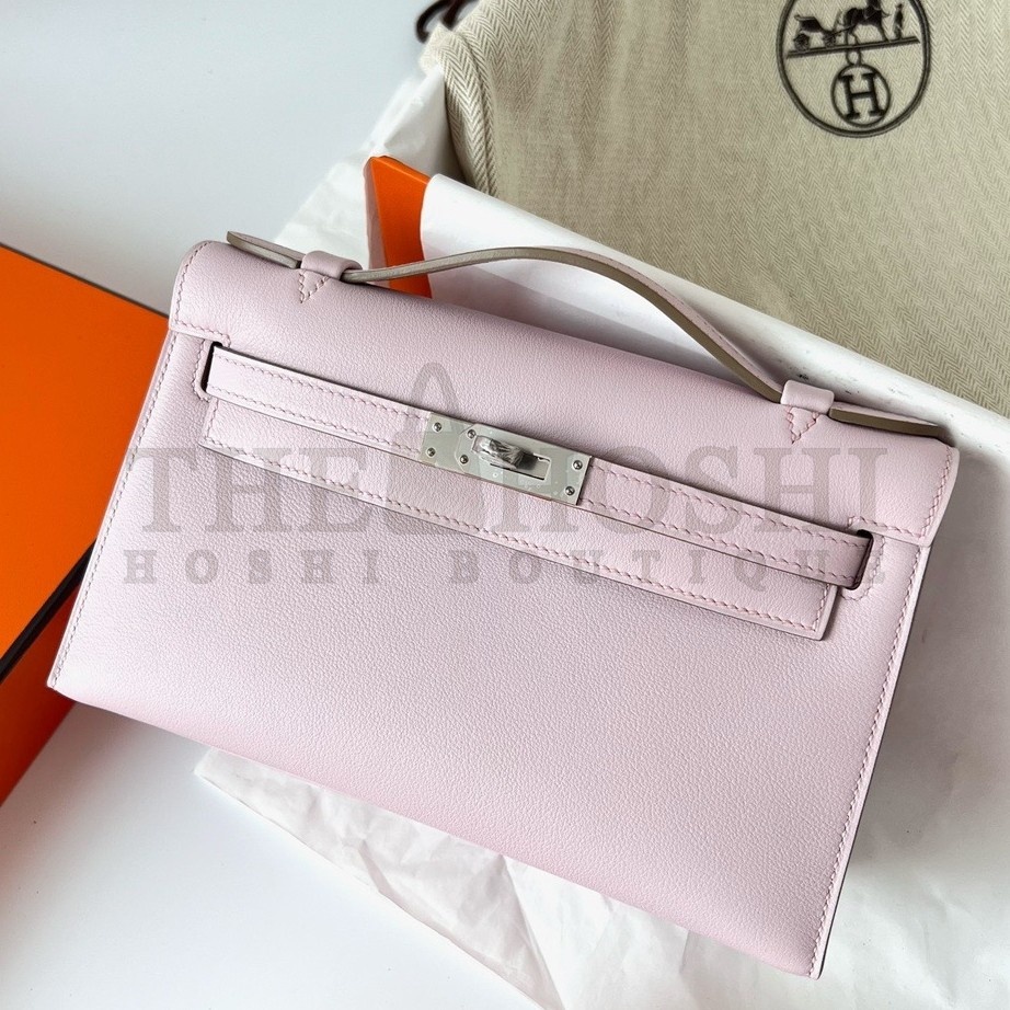 H**me5 Kelly Pochette Handmade Bag In Mauve Pale Swift Calfskin Master Quality