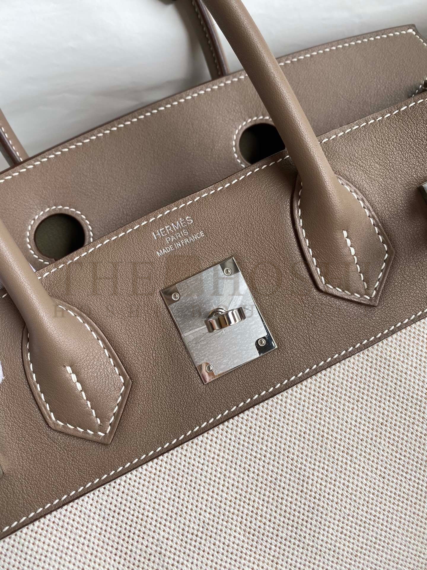 H**me5 Birkin 30 Handmade Bag In Toile & Tourterelle Swift Leather Master Quality