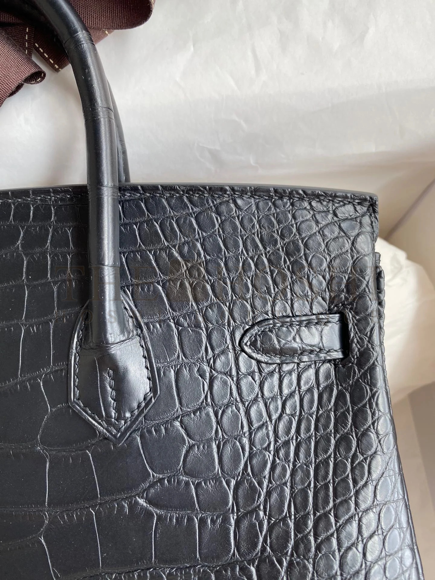 H**me5 Birkin 25 Retourne Handmade Bag In Black Matte Alligator Leather Master Quality