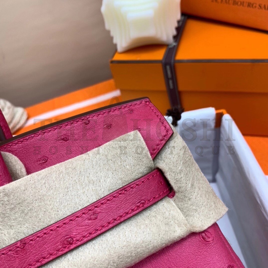 H**me5 Rose Red Birkin 25cm Ostrich Handmade Bag Master Quality