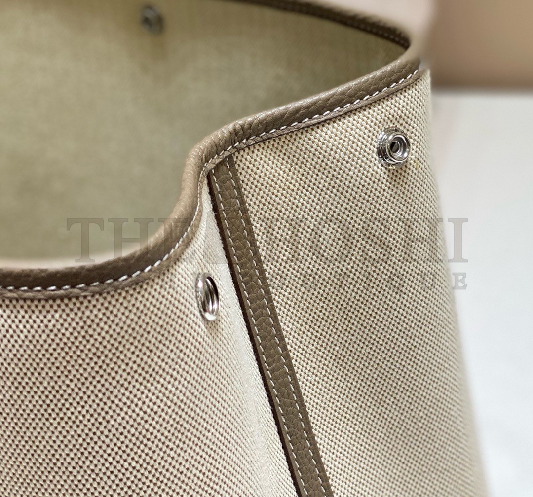 H**me5 Garden Party 36cm Bag in Toile and Taupe Leather Master Quality