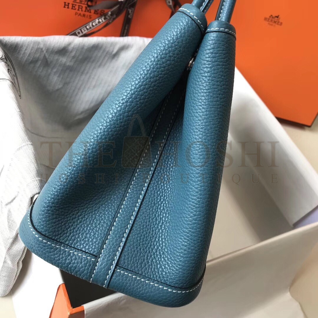 H**me5 Garden Party 30 Bag In Blue Jean Clemence Leather Master Quality