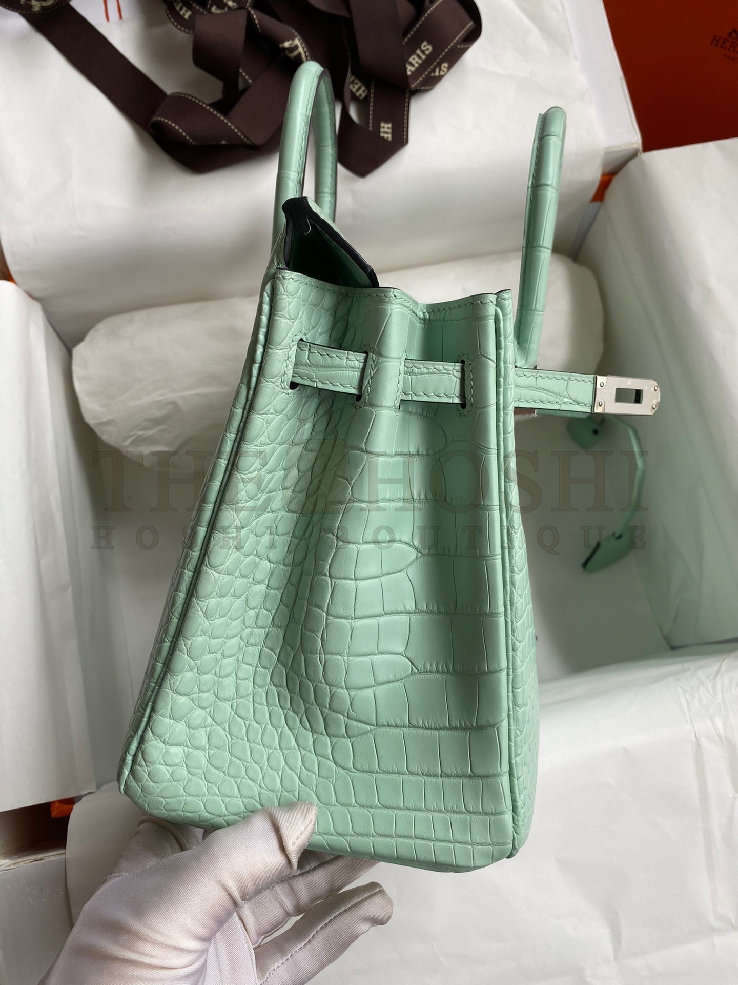 H**me5 Birkin 25 Retourne Handmade Bag In Vert D
