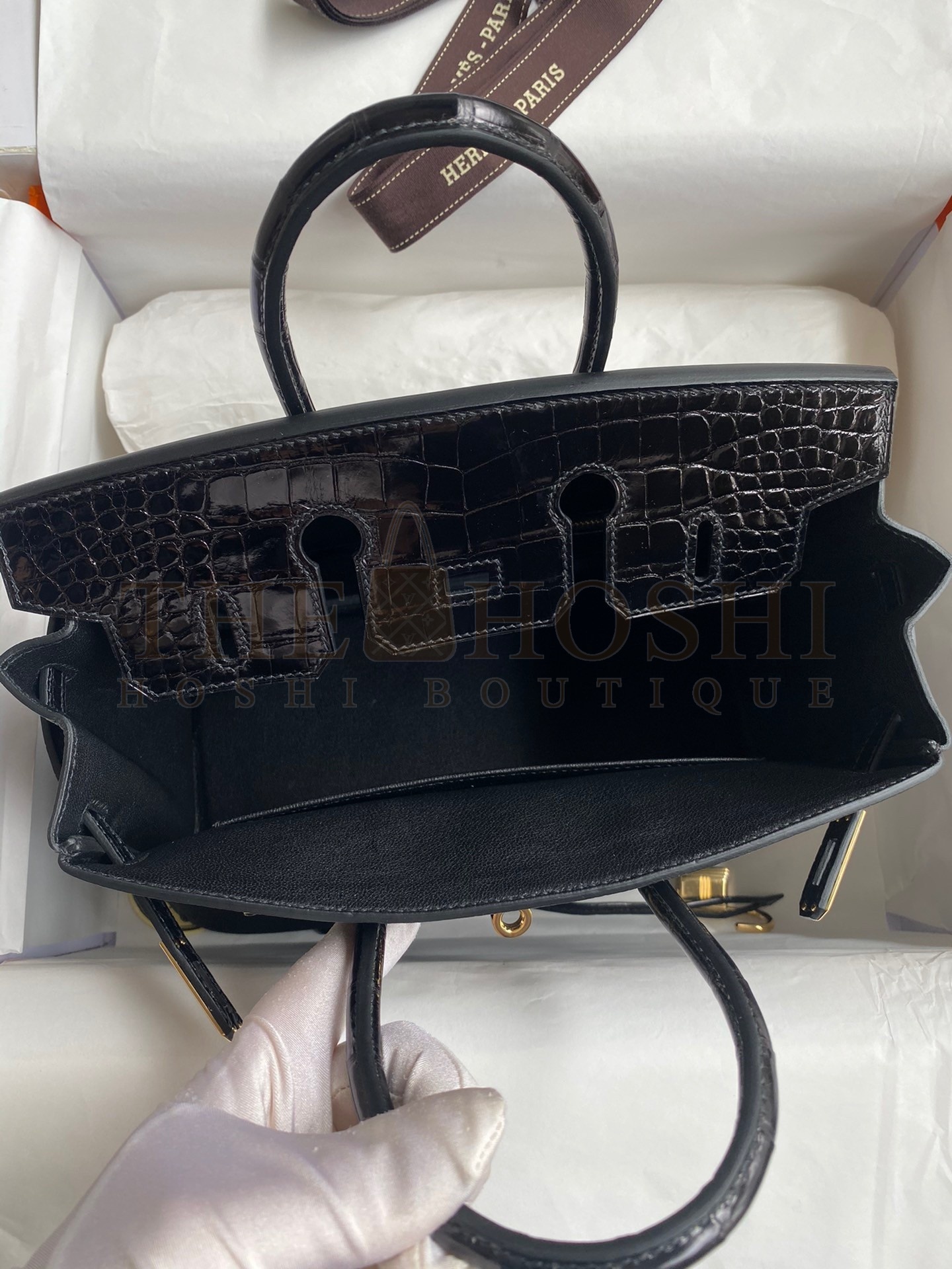 H**me5 Touch Birkin 25 Bag in Black Togo and Shiny Alligator Leather Master Quality