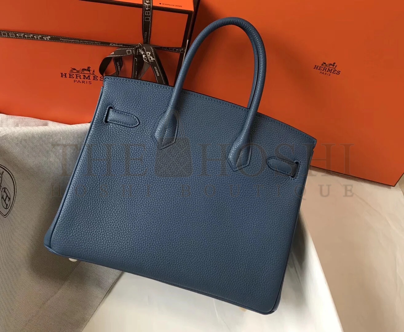 H**me5 Birkin 30 Bag in Blue Agate Clemence Leather with GHW Master Quality