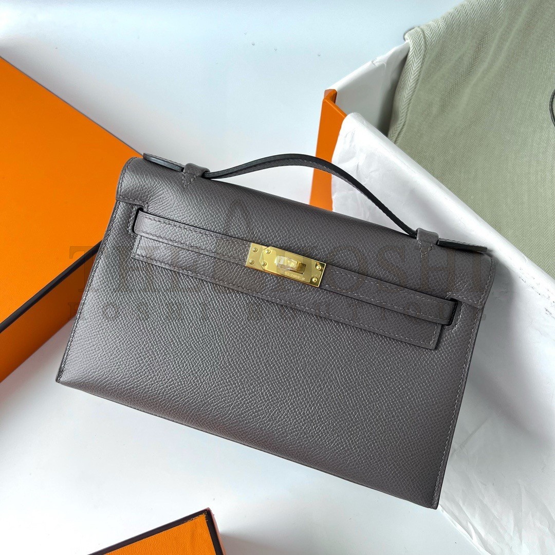 H**me5 Kelly Pochette Handmade Bag In Etain Epsom Calfskin Master Quality