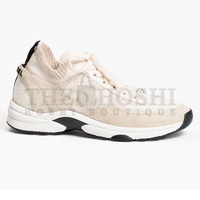 Ch**el Women CC Sneakers Knit Suede Calfskin Ivory Master Quality