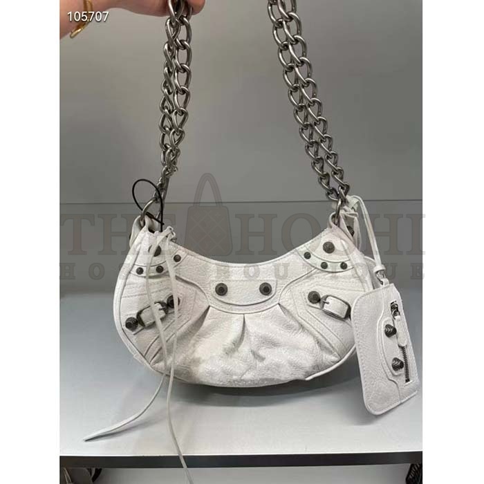 Ba1en*iaga Women BB Le Cagole XS Shoulder Bag White Arena Lambskin Master Quality