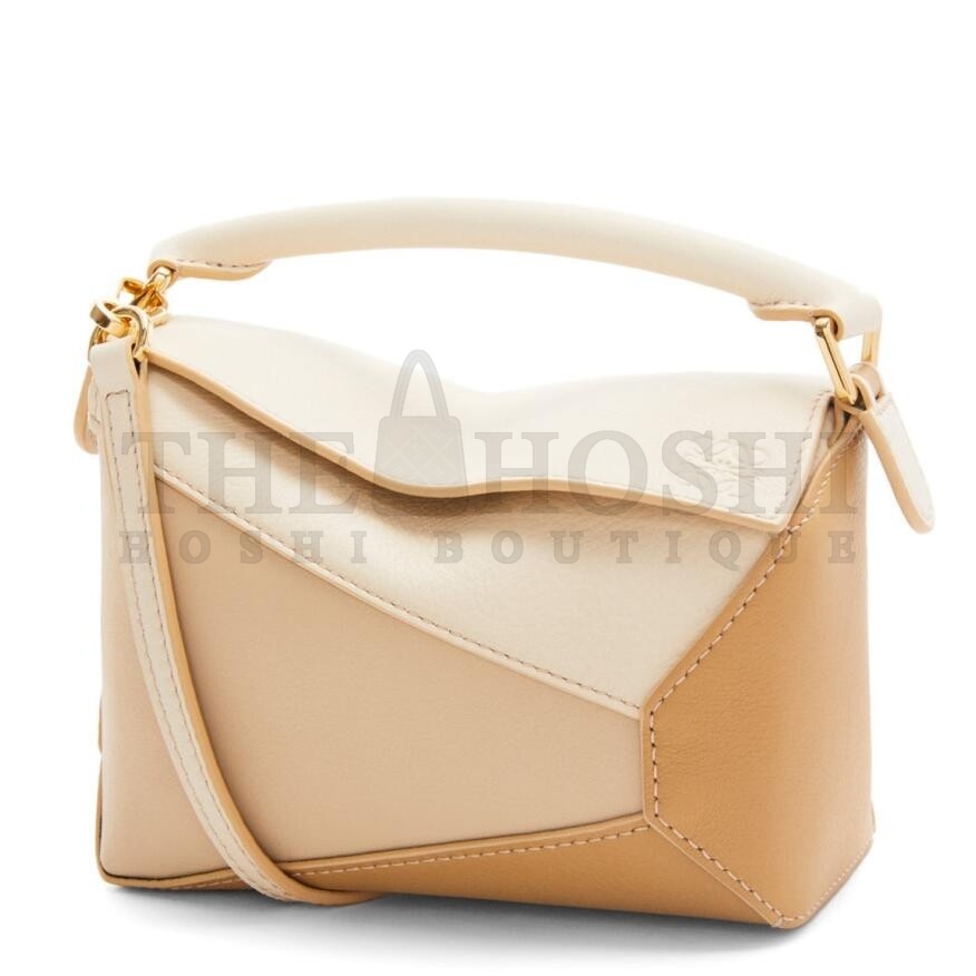 L0ew* Puzzle Mini Bag in Multicolor Angora and Beige Calfskin Master Quality