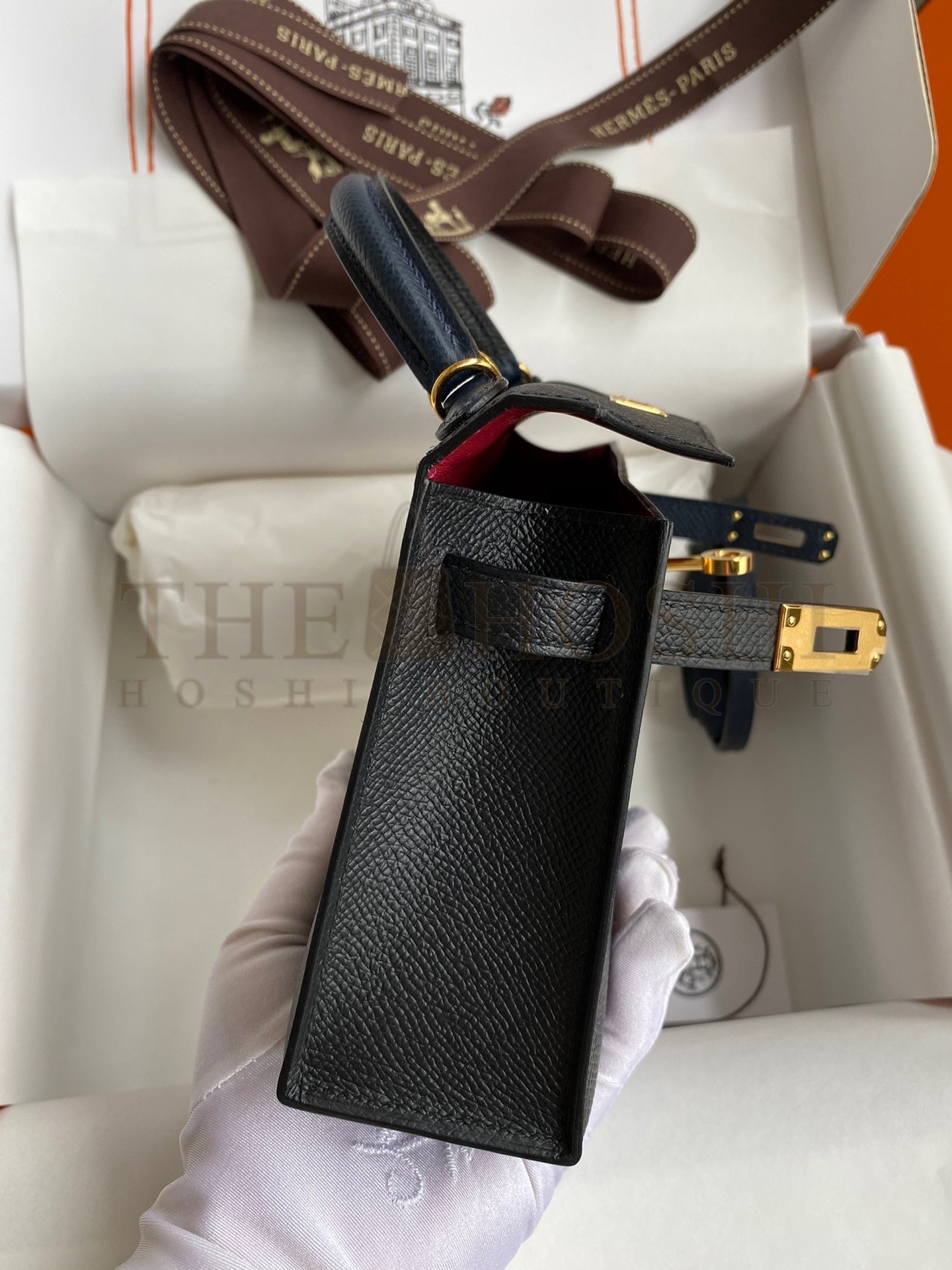 H**me5 Kelly Mini II Sellier Tri-color Bag In Black/Blue Indigo/Red Calfskin Master Quality