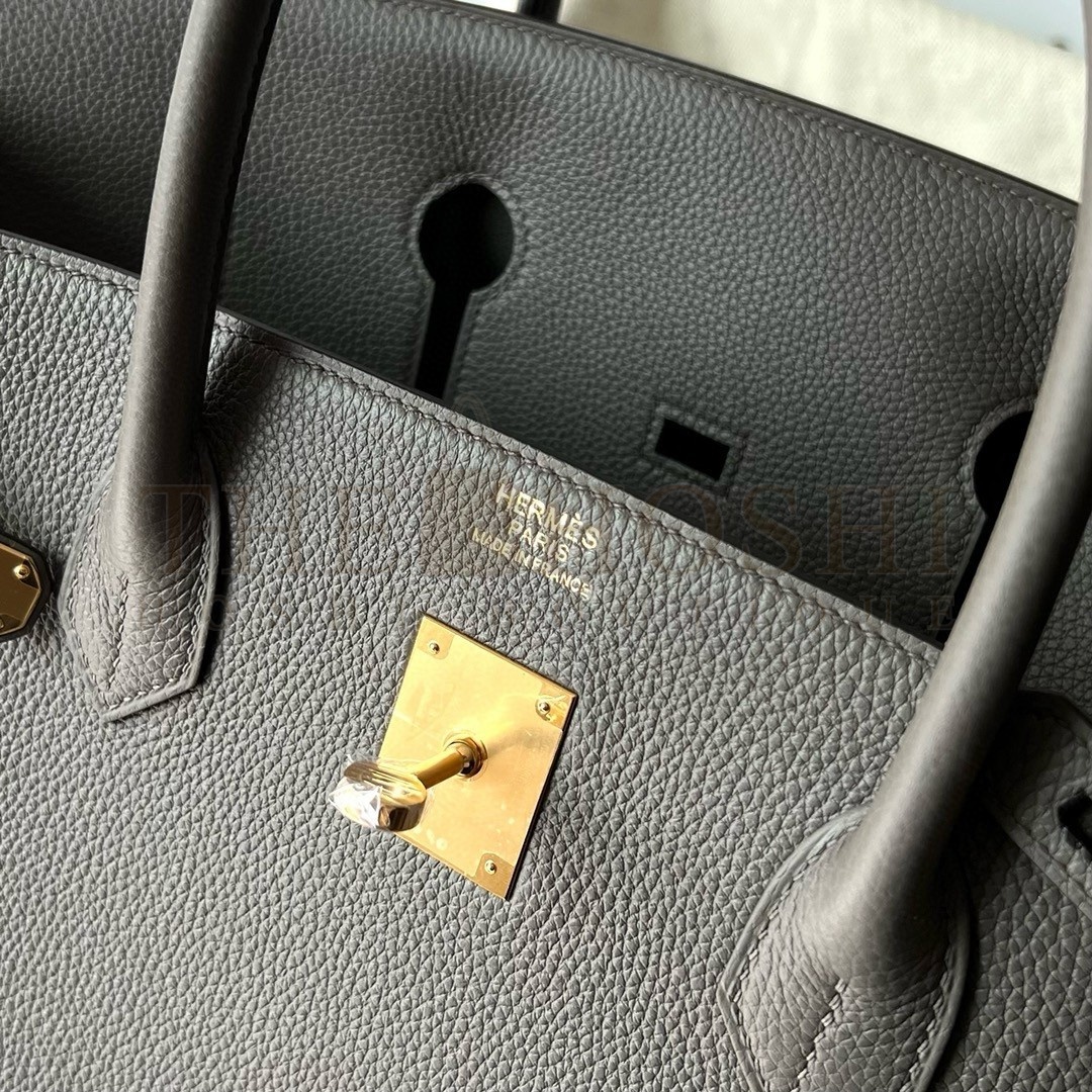 H**me5 Birkin 40 Retourne Handmade Bag In Etain Clemence Leather Master Quality