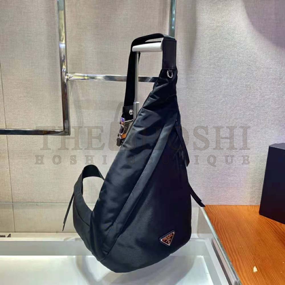 Pra*a Unisex Re-Nylon and Leather Backpack-Black Master Quality