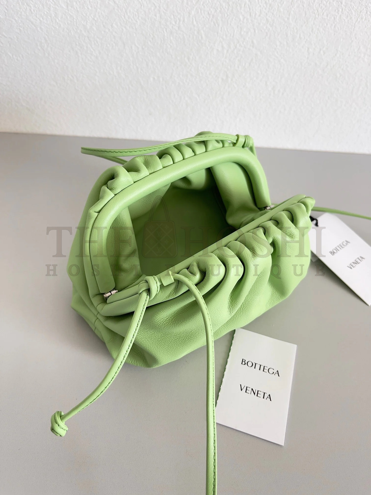 B0tt*ga Ven*ta Mini Pouch with Strap in Pistachio Calfskin Master Quality