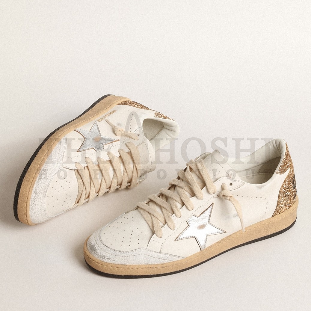 Golden Goose Women's Ball Star Sneakers with Silver Star and Gold Glitter Heel Tab Master Quality