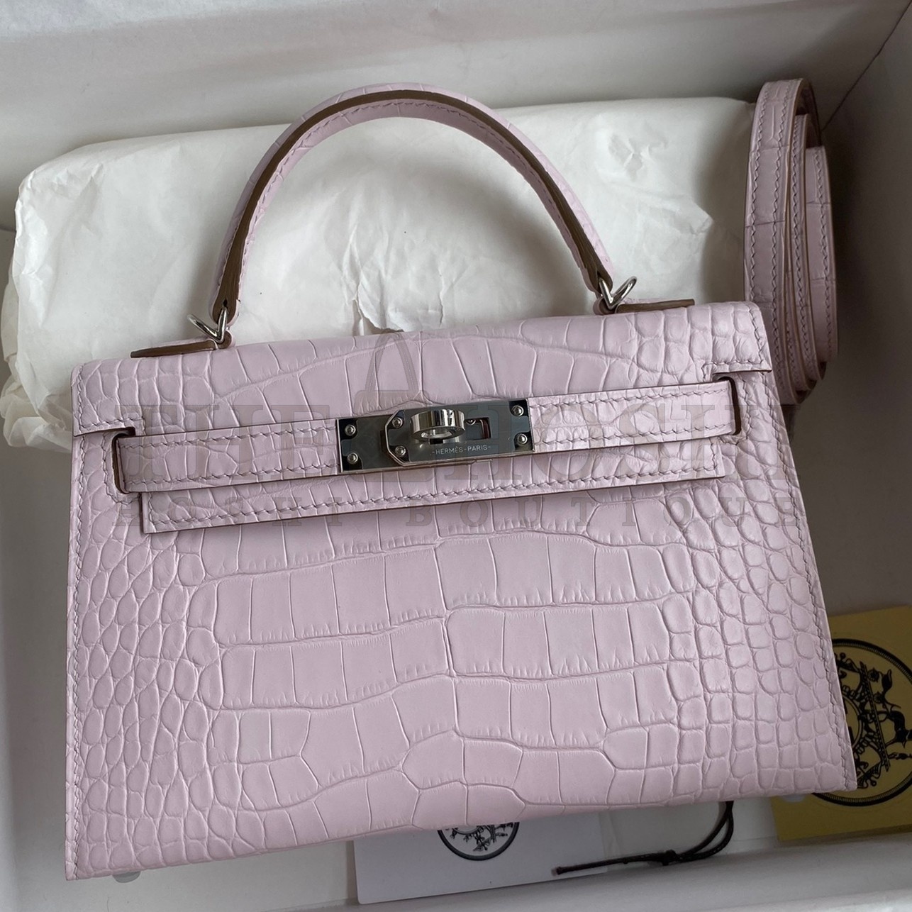 H**me5 Kelly Mini II Sellier Handmade Bag In Mauve Pale Matte Alligator Leathe Master Quality
