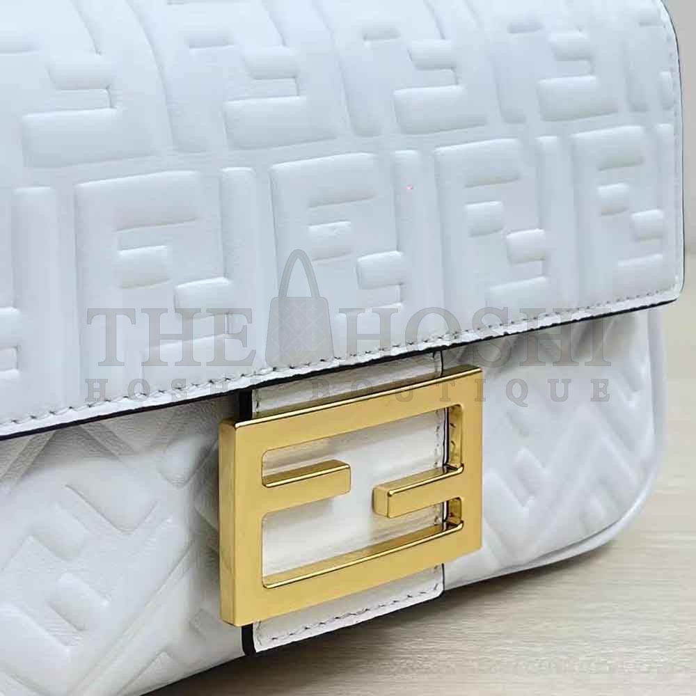 F**di Women Baguette Chain Midi Light Gray Leather Bag-White Master Quality