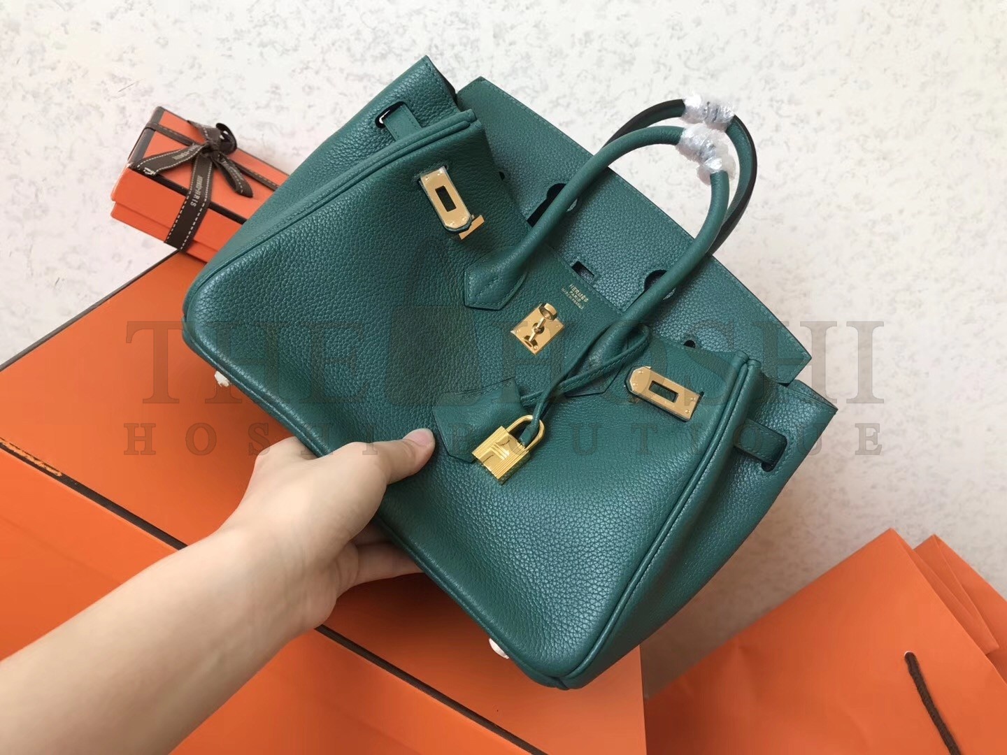 H**me5 Malachite Birkin 25cm Clemence Handmade Bag Master Quality
