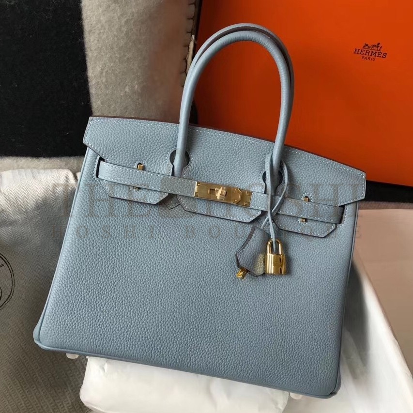 H**me5 Birkin 30 Bag in Blue Lin Clemence Leather with GHW Master Quality