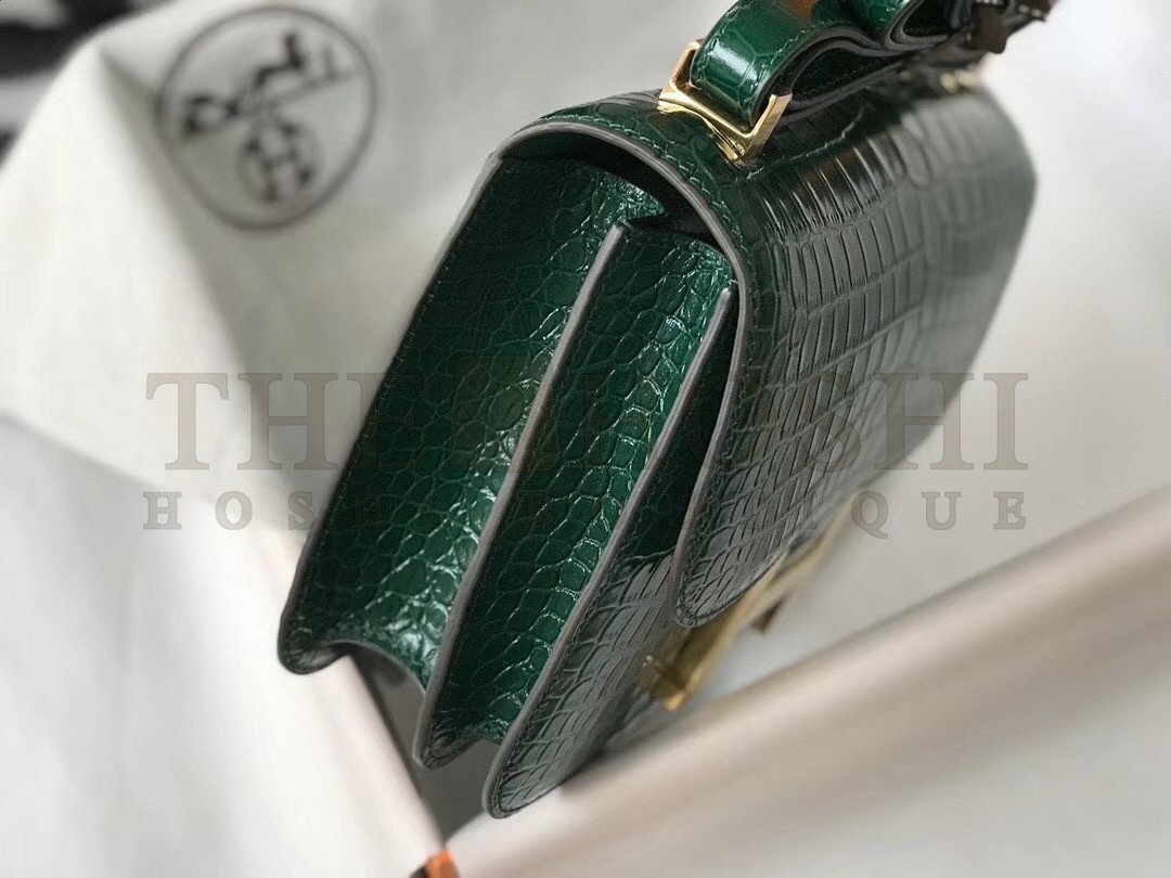 H**me5 Constance 24cm Bag In Green Embossed Crocodile Master Quality